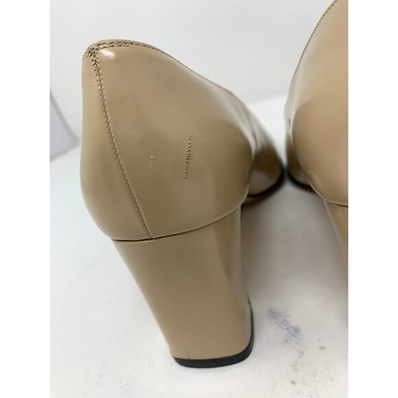 SOLD VTG Salvatore Ferragamo Black Patent Cap Toe Heels Beige Leather Womens 8.5 - Picture 10 of 12